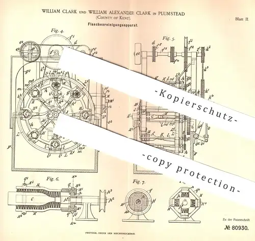 original Patent - William Clark , William Alexander Clark , Plumstead , Kent , 1894 , Flaschen reinigen | Flasche , Glas