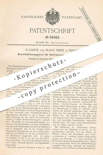 original Patent - H. Lange , Franz Neese , Berlin , 1892 , Desinfektion für Rasiermesser , Rasierer | Rasur , Friseur !!