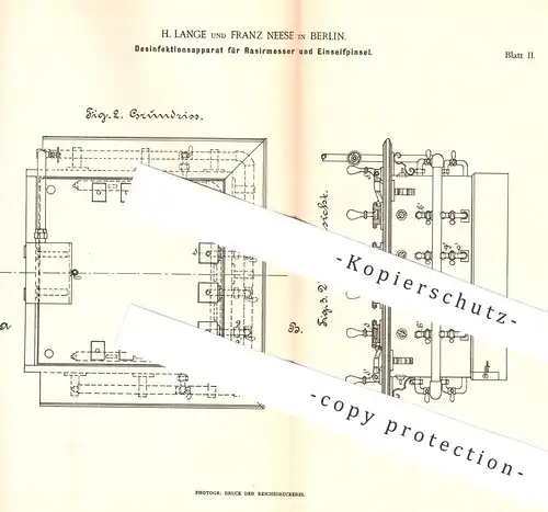 original Patent - H. Lange , Franz Neese , Berlin , 1892 , Desinfektion für Rasiermesser , Rasierer | Rasur , Friseur !!