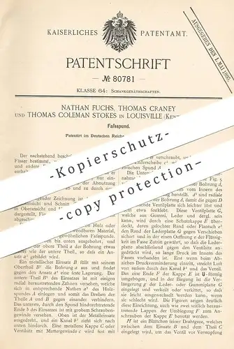 original Patent - Nathan Fuchs , Thomas Craney , Th. Coleman Stokes , Louisville , Kentucky , USA , 1894 , Fass - Spund