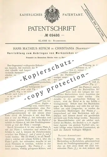 original Patent - Hans Matheus Refsum , Christiania Norwegen 1892 , Anbringen von Merkzeichen an Buchrücken | Buchbinder