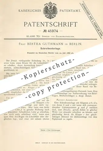 original Patent - Bertha Guthmann , Berlin , 1888 , Schreibunterlage | Büro , Schreibpapier , Papier , Mappe , Ordner !