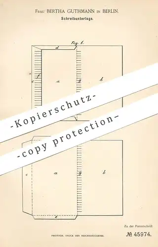 original Patent - Bertha Guthmann , Berlin , 1888 , Schreibunterlage | Büro , Schreibpapier , Papier , Mappe , Ordner !