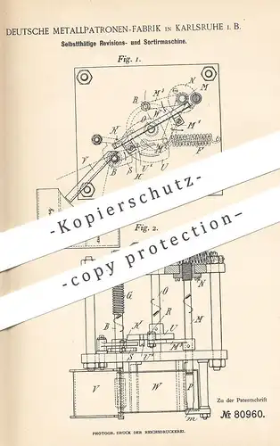 original Patent - Deutsche Metallpatronen Fabrik , Karlsruhe , 1894 , Revisions- und Sortiermaschine | Metall , Patronen