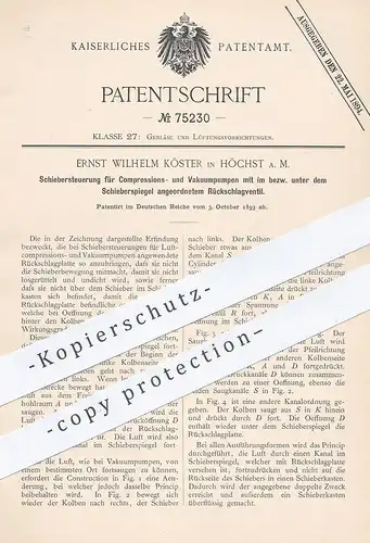 original Patent - Ernst Wilhelm Köster , Höchst / Main , 1893 , Schiebersteuerung für Pumpen | Pumpe , Gebläse , Lüftung
