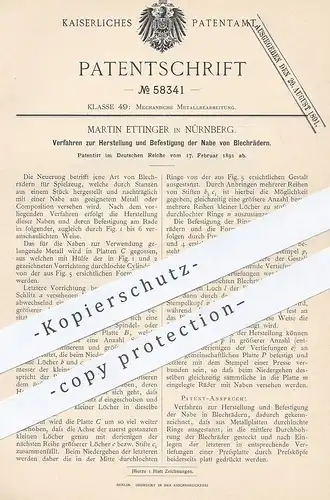 original Patent - Martin Ettinger , Hamburg , 1891 , Herstellung der Nabe am Blechrand | Spielzeug , Metall , Blech !!