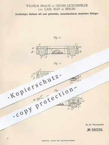 original Patent - Wilhelm Braun , Carl May , Groß Lichterfelde / Berlin , 1890 , Hufeisen | Schmied , Hufschmied !!!