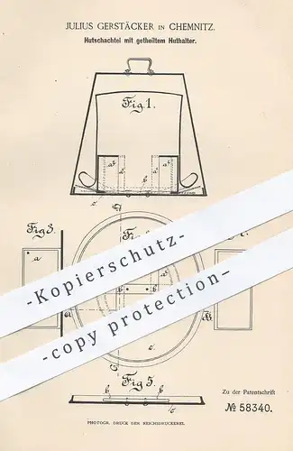 original Patent - Julius Gerstäcker , Chemnitz , 1891 , Hutschachtel | Hut , Hüte , Schachtel , Modist , Karton
