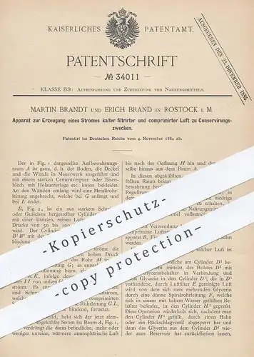 original Patent - Martin Brandt , Erich Brand , Rostock , Mecklenburg , 1884 , Erzeugung von Strom zur Konservierung !!