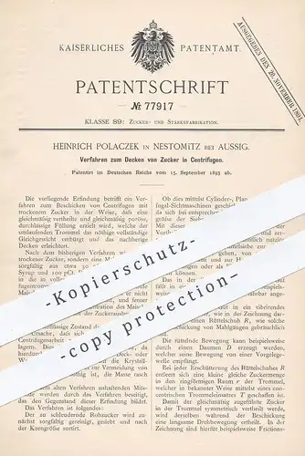 original Patent - Heinrich Polaczek , Nestomitz / Aussig , 1893 , Decken von Zucker in Zentrifugen | Zuckerfabrik !!!