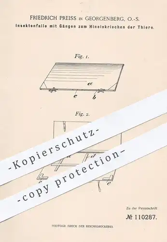 original Patent - Friedrich Preiss , Georgenberg / Schlesien , 1899 , Insektenfalle | Falle für Insekten | Fliegenfalle
