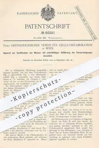 original Patent - Oesterreichischer Verein für Cellulosefabrikation , Wien , 1891 , Vorfiltration von Wasser | Filter !