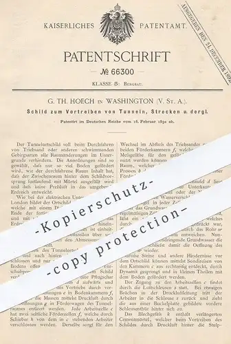 original Patent - G. Th. Hoech , Washington , USA , 1892 , Schild zum Vortreiben von Tunnel | Bergbau , Gebirge , Berg !