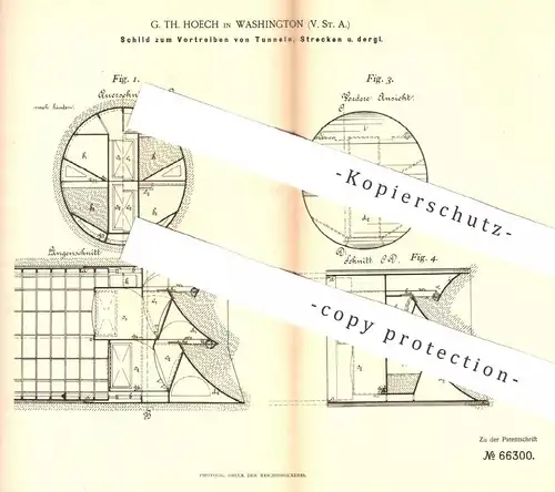 original Patent - G. Th. Hoech , Washington , USA , 1892 , Schild zum Vortreiben von Tunnel | Bergbau , Gebirge , Berg !