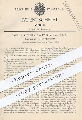 original Patent - Daniel A. Sutherland , Lynn , Massachusetts , USA , 1886 , Flüssigkeitsmesser | Wassermesser , Wasser