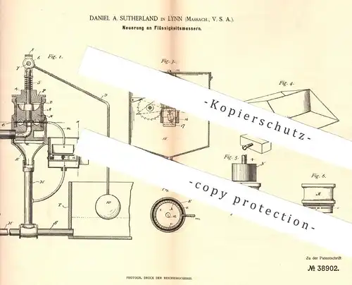 original Patent - Daniel A. Sutherland , Lynn , Massachusetts , USA , 1886 , Flüssigkeitsmesser | Wassermesser , Wasser