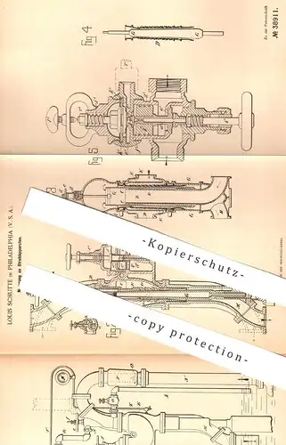 original Patent - Louis Schutte , Philadelphia USA , 1886 , Strahlapparat | Pumpe , Pumpen , Ventil , Wasser Regulierung