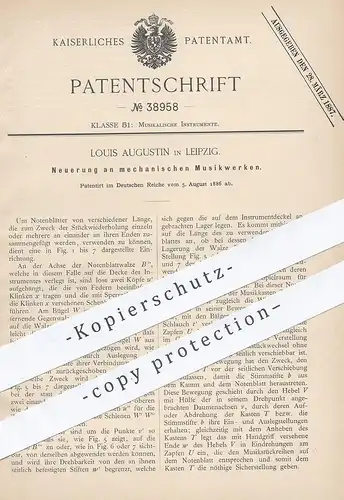 original Patent - Louis Augustin , Leipzig  1886 , mechanisches Musikwerk | Musikinstrument , Musik , Noten , Notenblatt