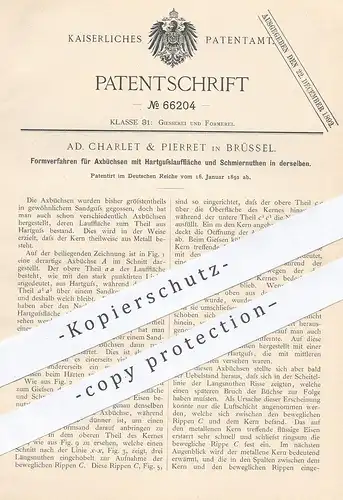 original Patent - Ad. Charlet & Pierret , Brüssel , 1892 , Formverfahren f. Achsbüchsen mit Hartguss | Gusseisen | Achse