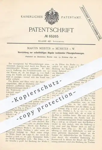 original Patent - Martin Meister , Münster , 1891 , Wasserhahn , Mischbatterie , Wasserleitung , Wasseruhr , Klempner