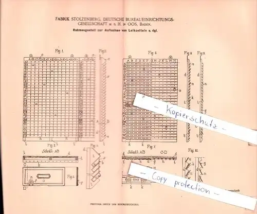 Original Patent  - Fabrik Stolzenberg , Deutsche Bureaueinrichtungsgesellschaft  in Oos , Baden , 1901 !!!