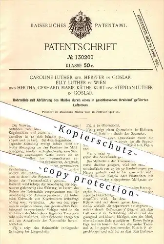 original Patent - C. Luther - Herpfer , Goslar , Elly Luther , Wien , 1901 , Rohrmühle , Mühle , Mühlen , Müller , Mehl
