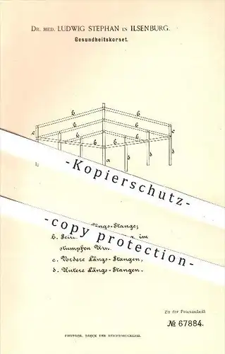 original Patent - Dr. med. Ludwig Stephan in Ilsenburg , 1892 , Gesundheitskorsett , Korsett , Gesundheit , Medizin !!