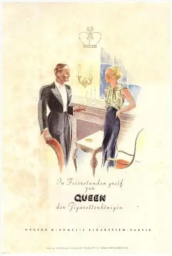 original Prospekt / Werbung - 1941 - Queen Zigaretten , Pyramiden , Cigaretten , 4 seitig , Nestor Gianaclis Fabrik !!!