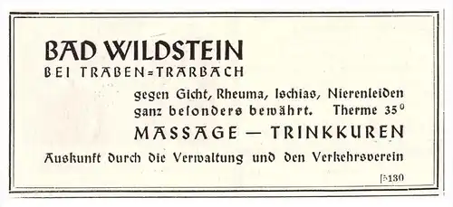 original Werbung - 1938 - Bad Wildstein b. Traben-Trarbach , Kur , Arzt , Apotheke , Krankenhaus !!!