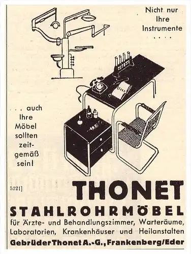 original Werbung - 1938 - Thonet Stahlrohrmöbel in Frankenberg a. Eder , Möbel , Krankenhaus , Arzt , Heilanstalt !!!