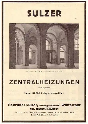 original Werbung - 1926 - Gebrüder Sulzer in Winterthur , Hochschule Zürich , Heizungen , Heizungsbau !!!