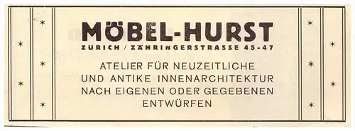 original Werbung - 1926 - Möbel-Hurst in Zürich , Zähringerstrasse , Möbelhaus  !!