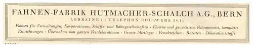 original Werbung - 1926 - Fahnen-Fabrik Hutmacher-Schalch in Bern , Lorraine 1 , Bollwerk , Fahnen , Abzeichen !!