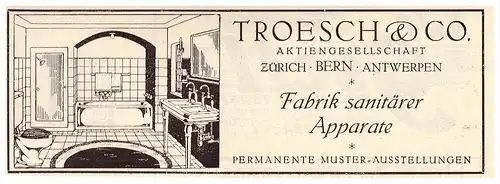 original Werbung - 1927 - Troesch & Co in Zürich , Bern , Antwerpen , Sanitär , Bad !!!