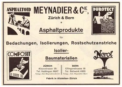 original Werbung - 1927 - Meynadier & Cie in Zürich & Bern , Asphaltprodukte , Fabrik Altstetten-Zürich !!!
