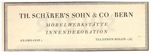 original Werbung - 1927 -  Th. Schärer Sohn & Co , Möbelwerkstatt , Möbel , Dekoration , Kramgasse !!!