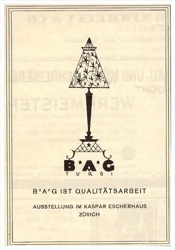 original Werbung - 1927 -  BAG Turgi , Ausstellung im Kaspar Escherhaus in Zürich !!!