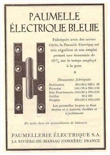 original Werbung - 1927 - Paumelle Électrique Bleuie , La Riviere de Mansac , Corréze !!!