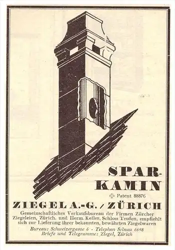 original Werbung - 1927 - Spar-Kamin , Ziegel AG in Zürich , Selnau !!!