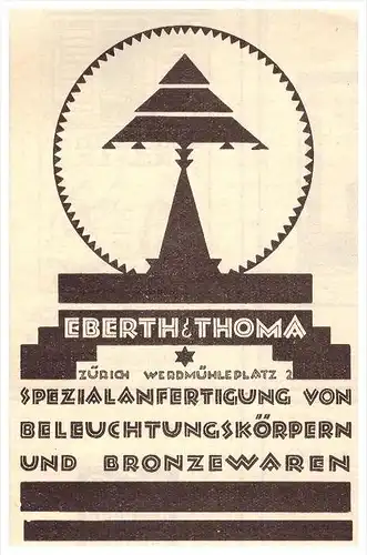 original Werbung - 1927 - Beleuchtung und Bronzewaren , Eberth & Thoma in Zürich , Werdmühleplatz  !!!