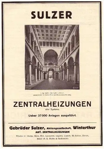original Werbung - 1927 - Gebrüder Sulzer in Winterthur , Heizungen , Heizungsbau !!!