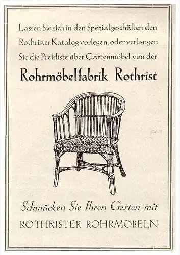 original Werbung - 1927 -  Rohrmöbelfabrik Rothrist in Zürich , Gartenmöbel !!!