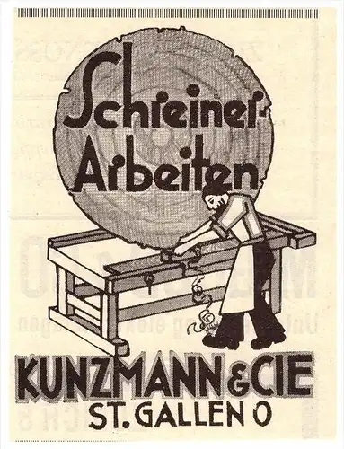 original Werbung - 1927 - Kunzmann & Cie , Schreinerarbeiten in St. Gallen , Schreinerei !!!