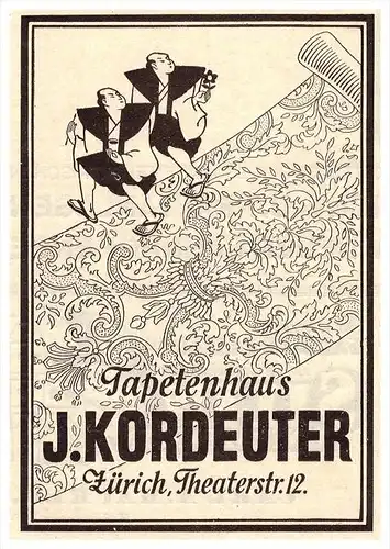 original Werbung - 1927 - J. Kordeuter in Zürich , Tapetenhaus , Theaterstrasse !!!