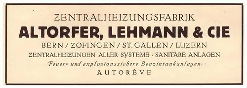 original Werbung - 1927 - Zentralheizungsfabrik , Altorfer , Lehmann & Cie , Zofingen , Luzern , Bern , Heizungsbau !!!