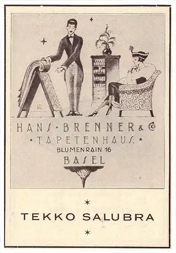 original Werbung - 1927 - Tapetenhaus , Hans Brenner & Co. Tekko Salubra !!!