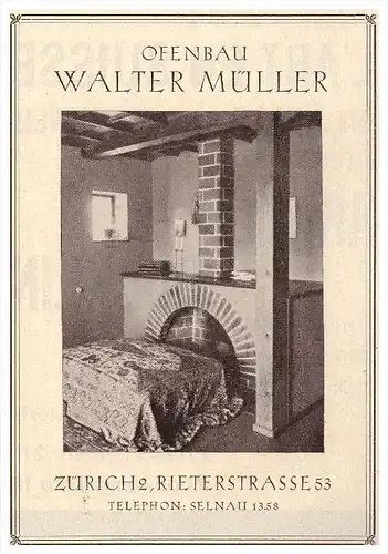 original Werbung - 1927 - Ofenbau Walter Müller , Zürich , Rieterstrasse , Ofen !!!