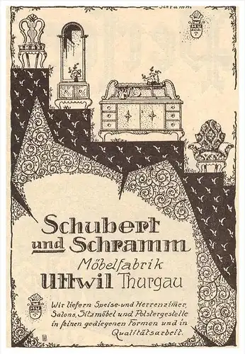 original Werbung - 1927 - Schubert & Schramm in Uttwil , Thurgau , Möbelfabrik , Möbel !!!
