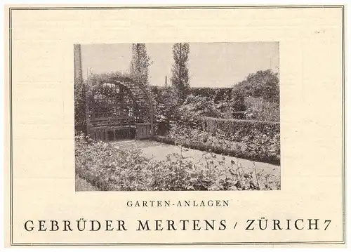 original Werbung - 1927 - Gebrüder Mertens in Zürich , Garten-Anlagen , Pflanzen , Floristik !!!