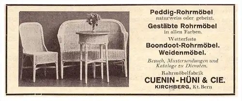 original Werbung - 1927 - Rohrmöbel , Cuenin-Hüni & Cie in Kichberg , Bern , Möbel !!!